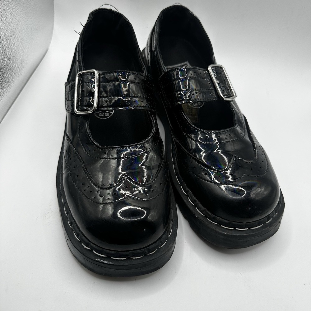 T.U.K. Anarchic Black Leather Mary Jane Brogue Wingtip Shoes Buckle Women's 9